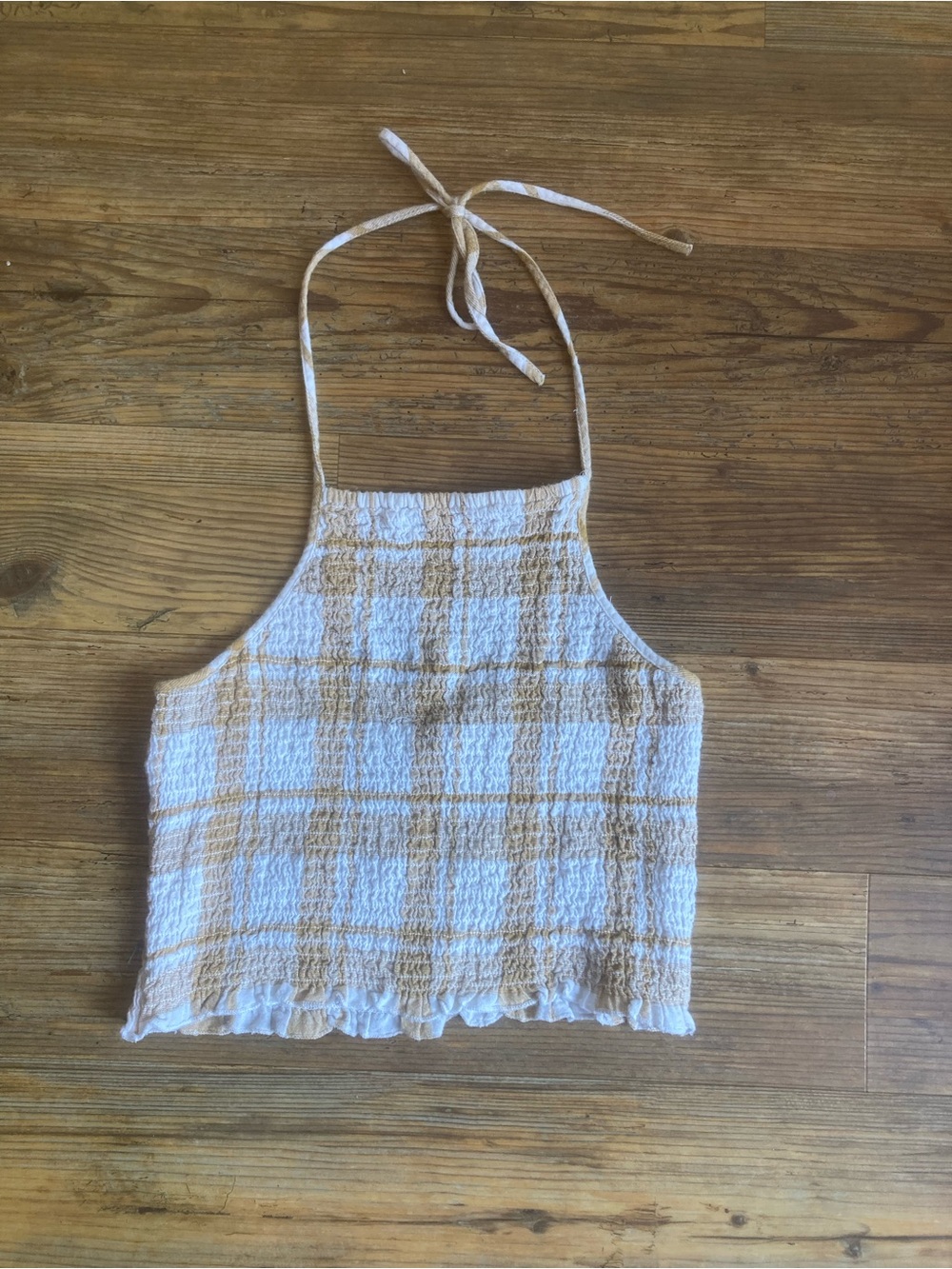 American Eagle Outfitters Yellow and White Plaid Halter Crop Top